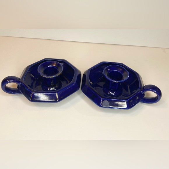 Vintage Brass Cloisonné Match Holder & Candle Holders Colbolt Blue Taper Candle - Picture 9 of 14